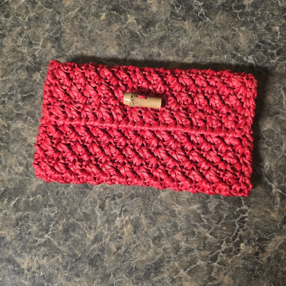 Vintage Pappagallo Red Raffia Clutch Purse Made Italy Woven Bamboo Toggle Bag